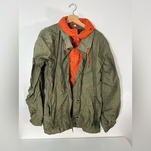 Vintage Size Medium Retro Olive Green Orange Windbreaker Light Jacket 90s Coat